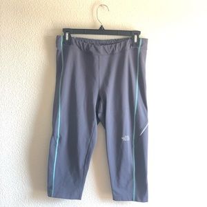 Grey and Blue Cropped North Face Leggings Size L